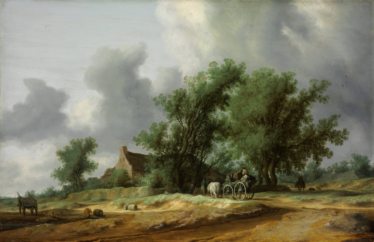 Weg in de duinen met een koets door Salomon van Ruisdael or Ruysdael