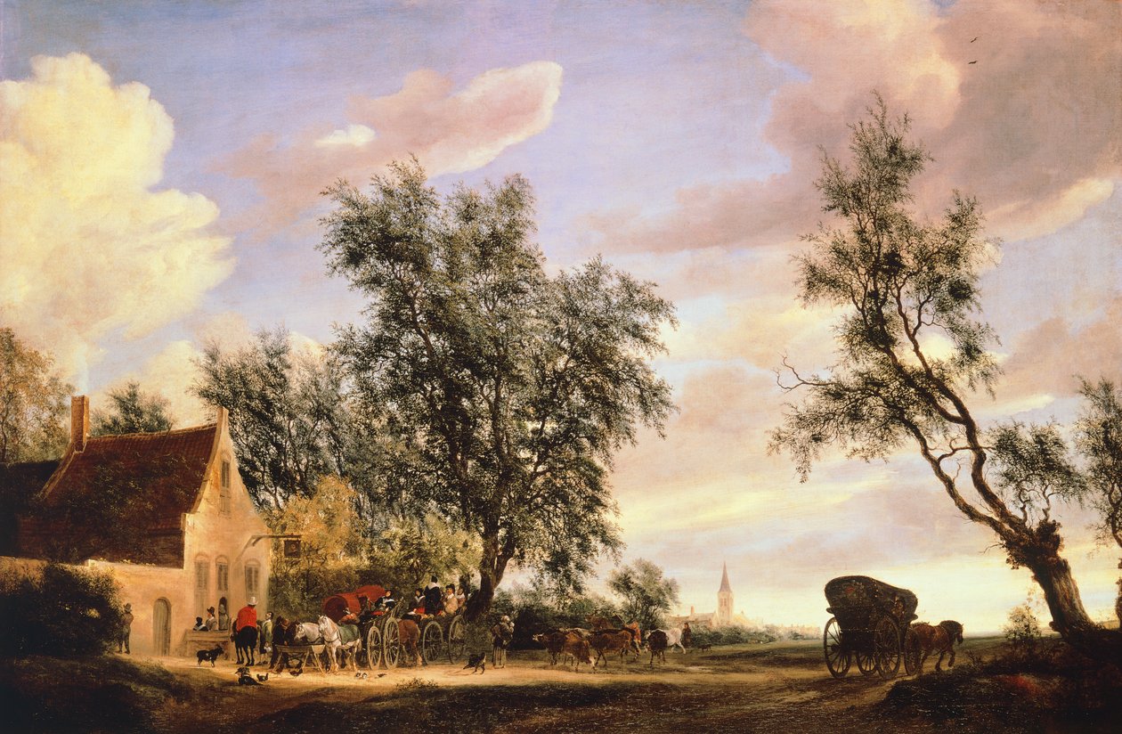 Witte Zwaan Herberg, door Salomon van Ruysdael (circa 1602-1670) door Salomon van Ruisdael or Ruysdael