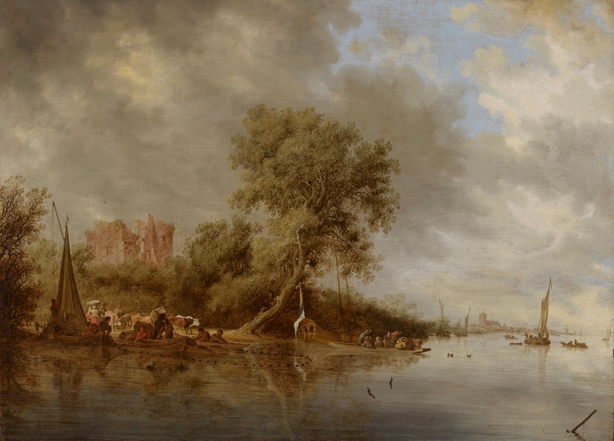 Rivierlandschap met de ruïnes van het kasteel van Egmond door Salomon van Ruysdael