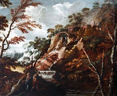 Landschap met figuren door Salvator Rosa