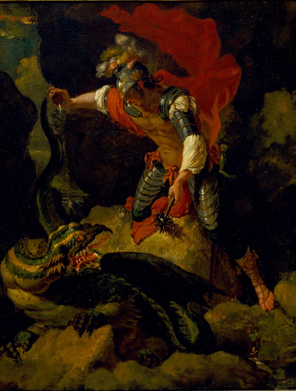 Jason vergiftigt de draak (olieverf op eiken paneel) door Salvator (after) Rosa