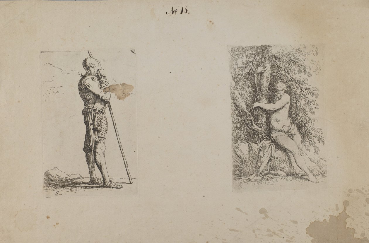 (Figurenserie) Gepantserde man met speer door Salvator Rosa