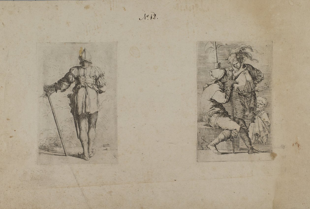 (Beeldjesreeks) Rug van man met helm, staand door Salvator Rosa