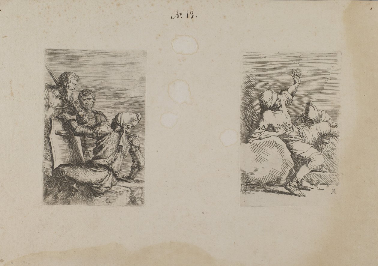 (Figurenserie) Drie soldaten door Salvator Rosa