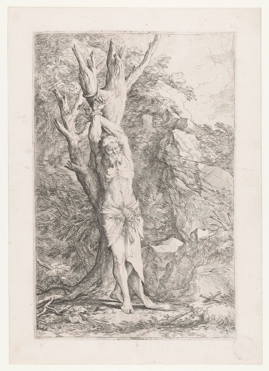 Albert vastgebonden aan een boom door Salvator Rosa