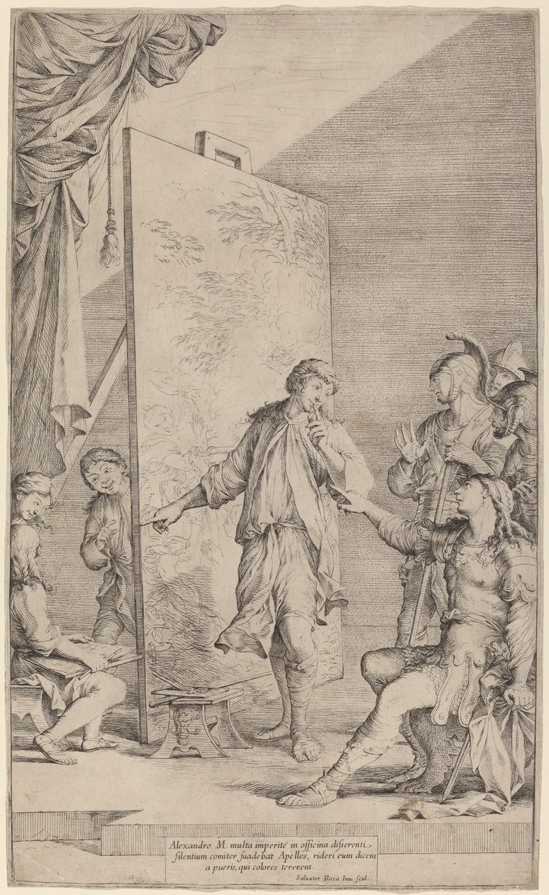 Alexander in het atelier van Apelles door Salvator Rosa