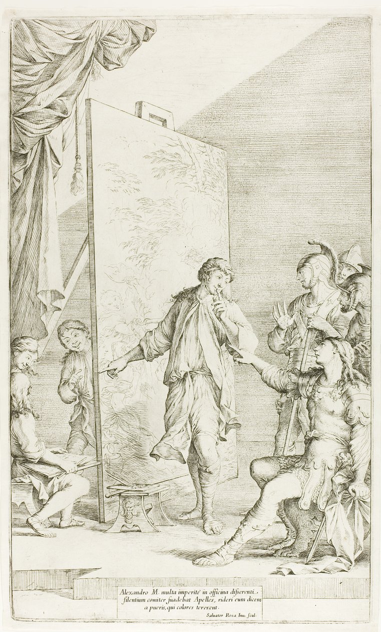 Alexander in het atelier van Apelles door Salvator Rosa