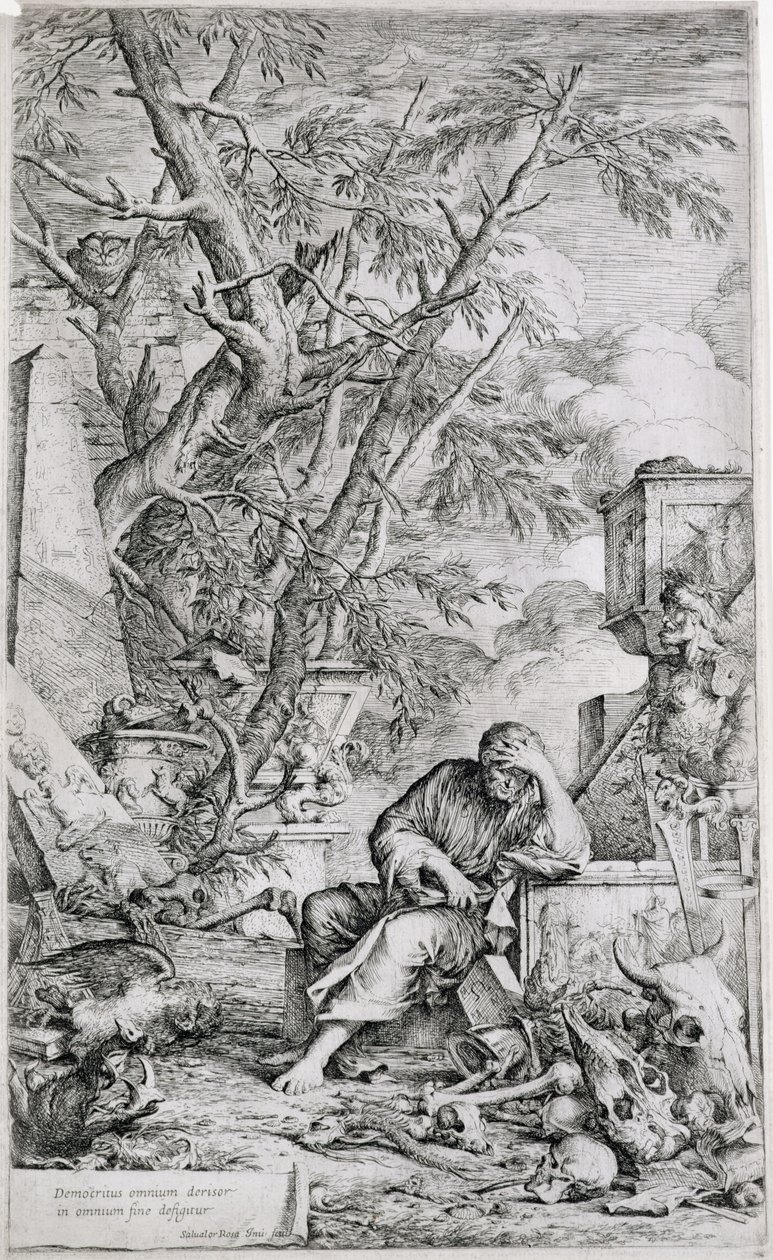 Democritus in Meditatie door Salvator Rosa