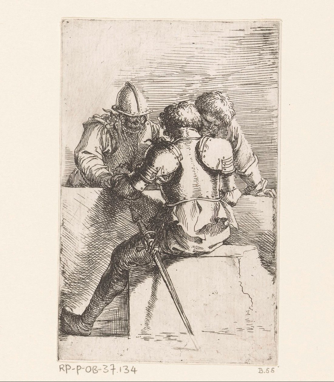 Drie soldaten door Salvator Rosa