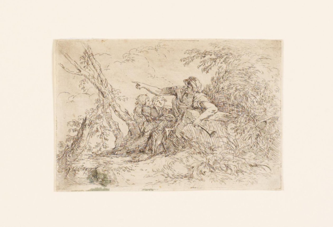 Herder en twee kinderen in een landschap door Salvator Rosa