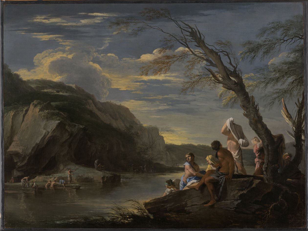 Landschap met baders door Salvator Rosa