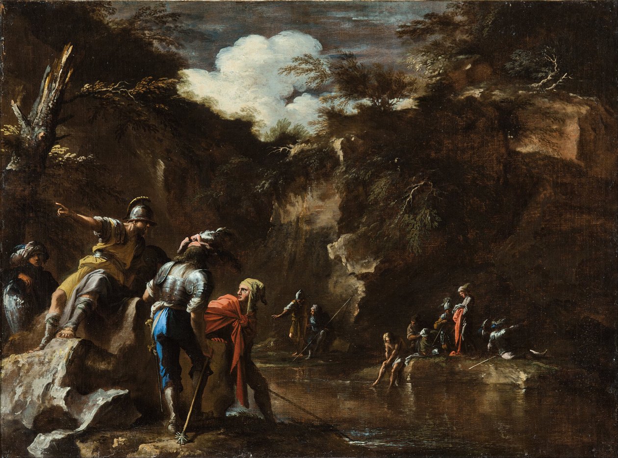 Tafereel uit de Griekse geschiedenis: Thales laat de rivier aan beide zijden van het Lydische leger stromen door Salvator Rosa