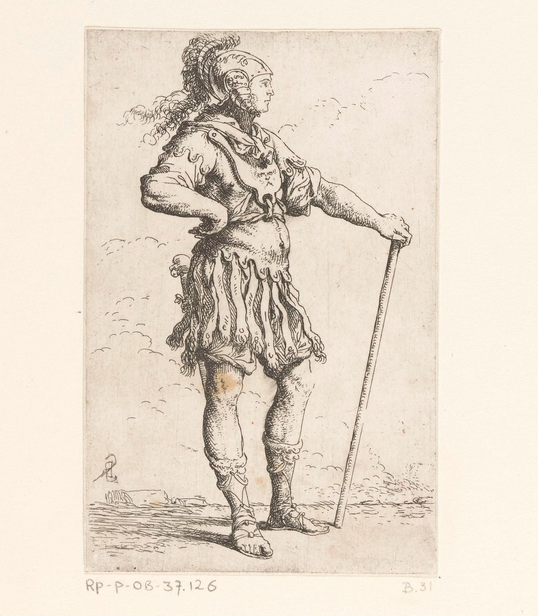Soldaat met een stok door Salvator Rosa
