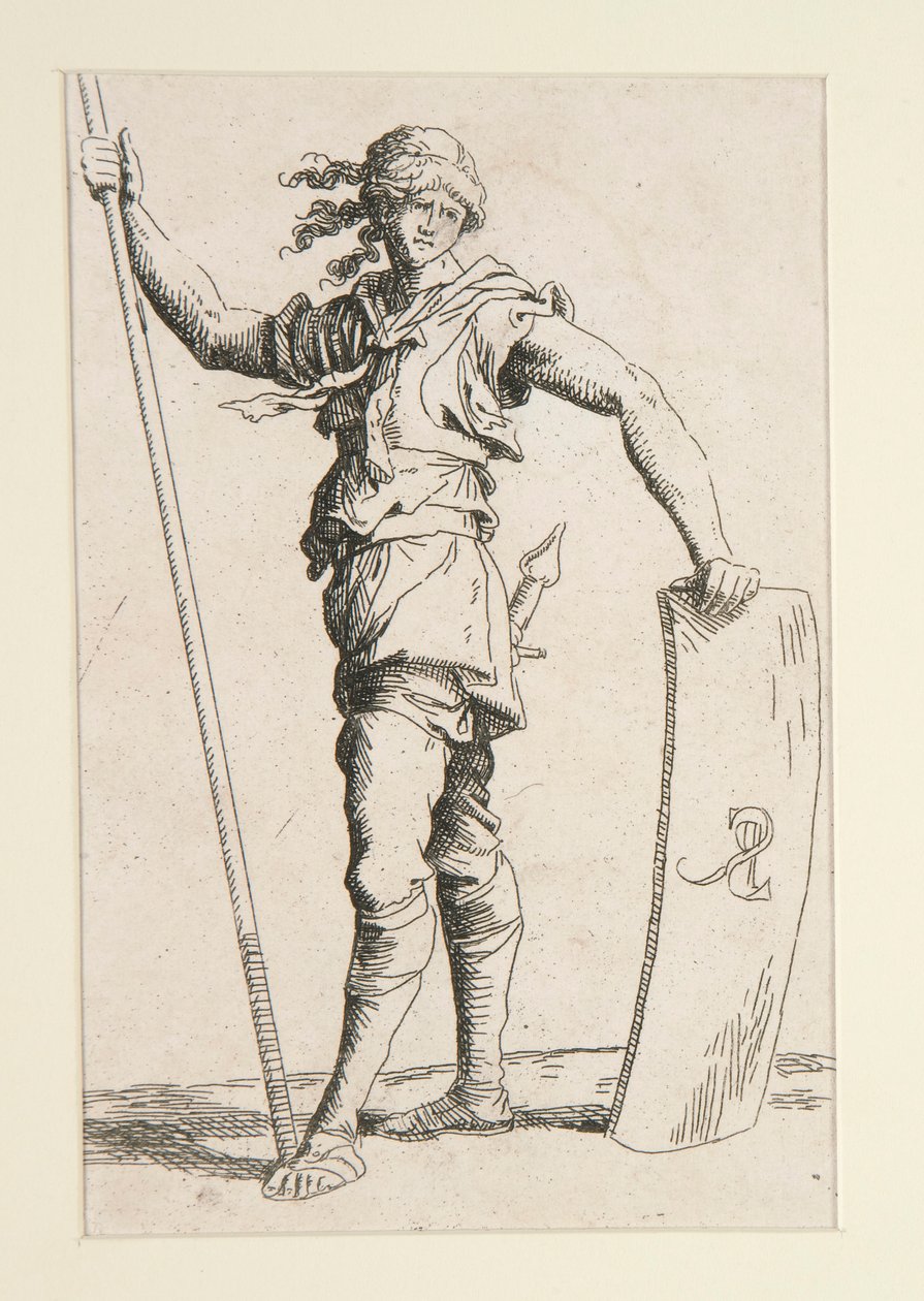 Soldaat met Lans en Schild door Salvator Rosa