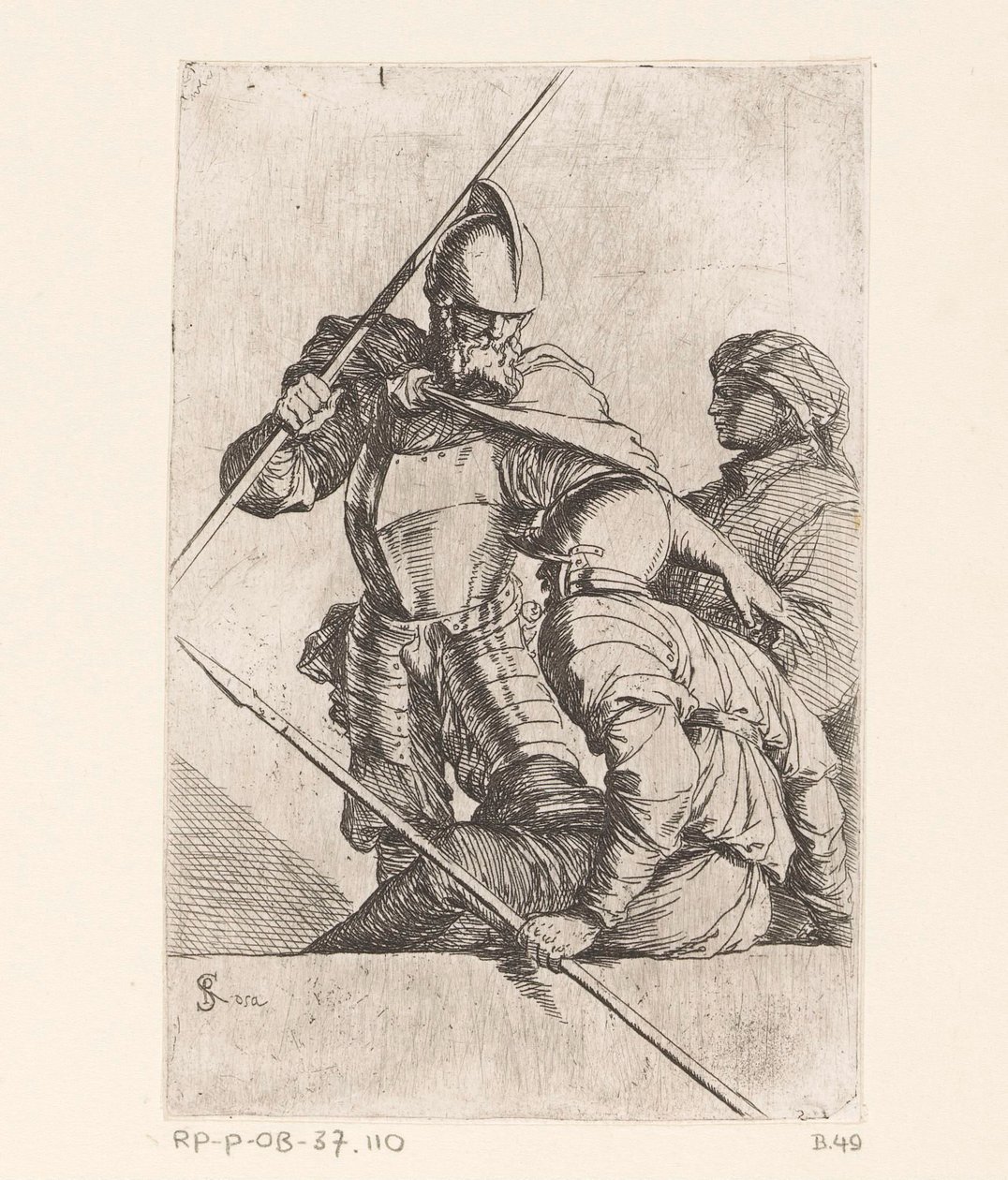 Twee soldaten en een figuur met tulband Kleine figuren door Salvator Rosa