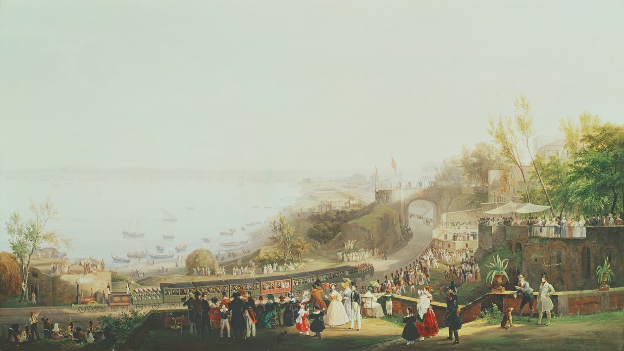 De opening van de spoorlijn Napels-Portici in 1839 door Salvatore Fergola