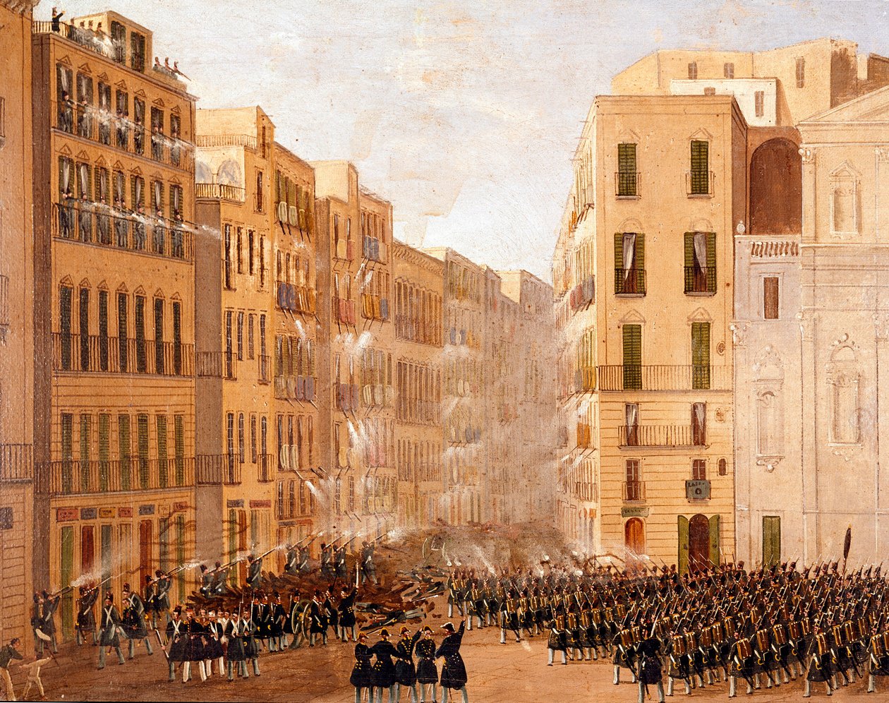 Het Bourbon leger reageerde op de opstanden in Napels in mei 1848 (detail) door Salvatore Fergola