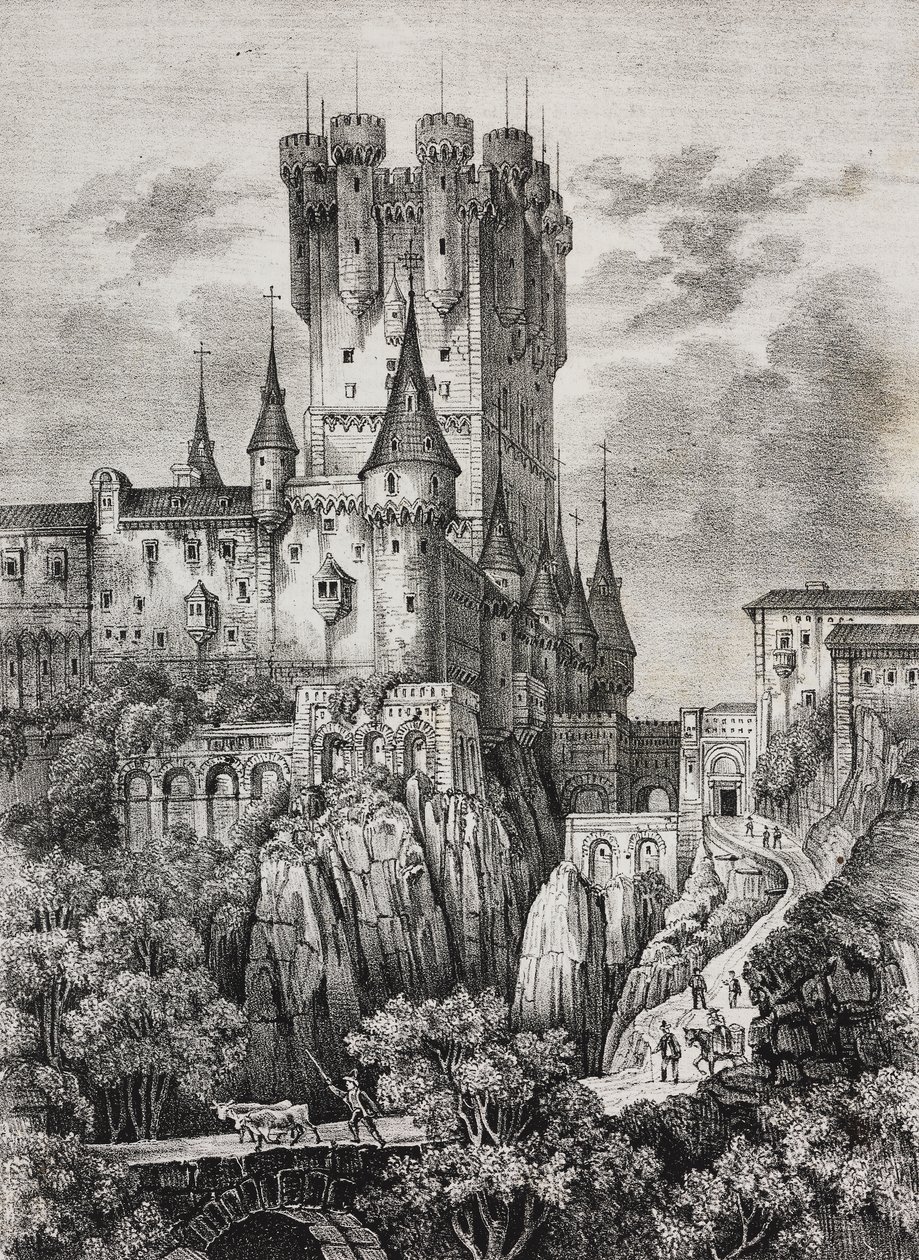 Alcazar van Segovia, Spanje, lithografie uit Poliorama Pittoresco, nr. 36, 12 april door Salvatore Puglia