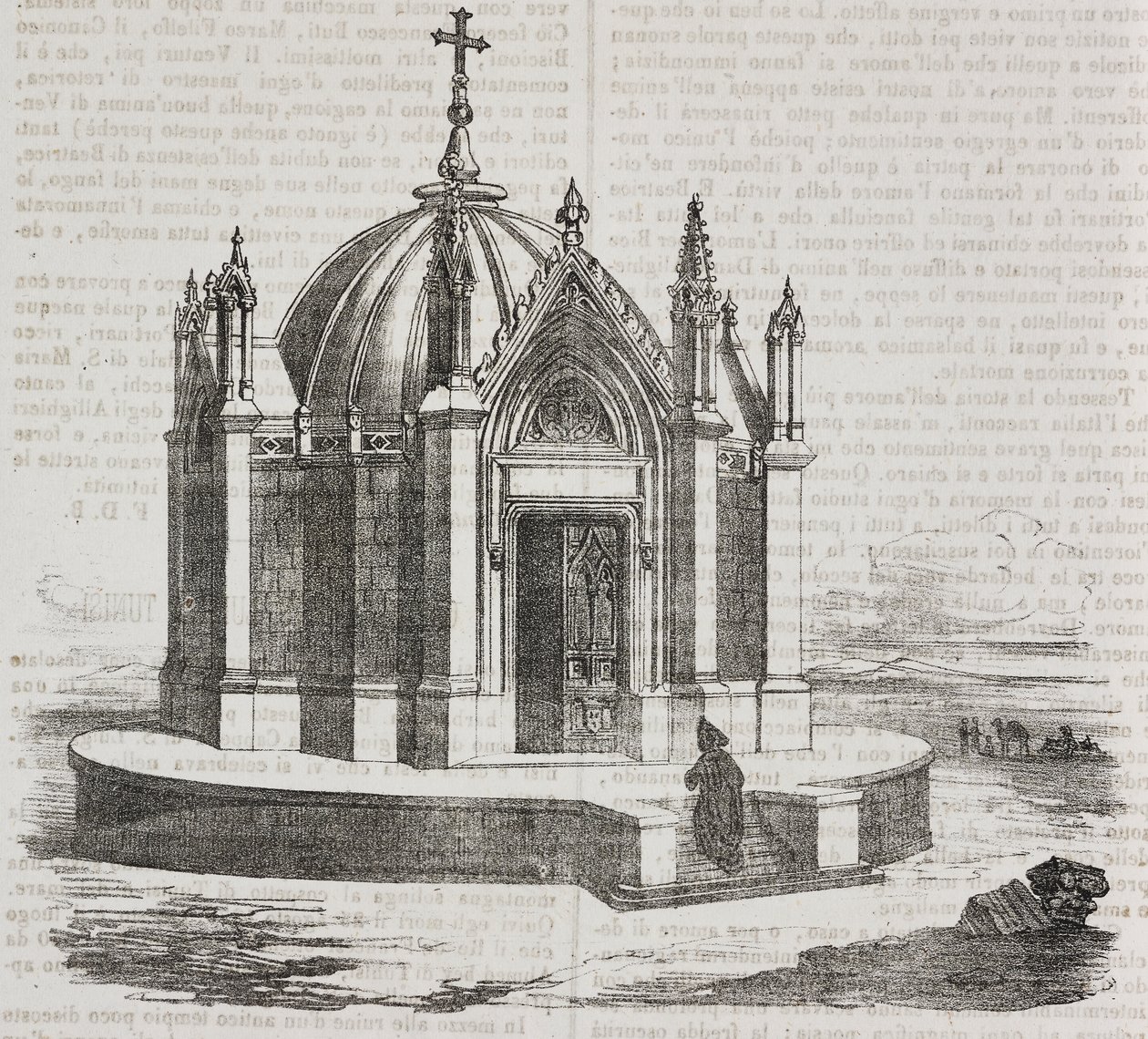 Kapel van St. Louis in Tunis, Tunesië. Lithografie door Salvatore Puglia uit Poliorama Pittoresco door Salvatore Puglia