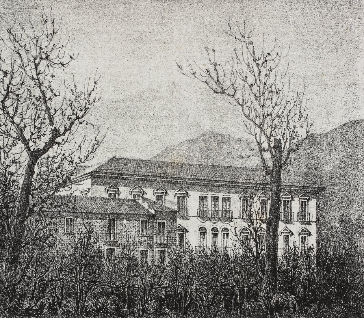 College van Avellino, Campania, Italië, lithografie door Salvatore Puglia uit Poliorama Pittoresco, nr. 2, 20 augustus door Salvatore Puglia