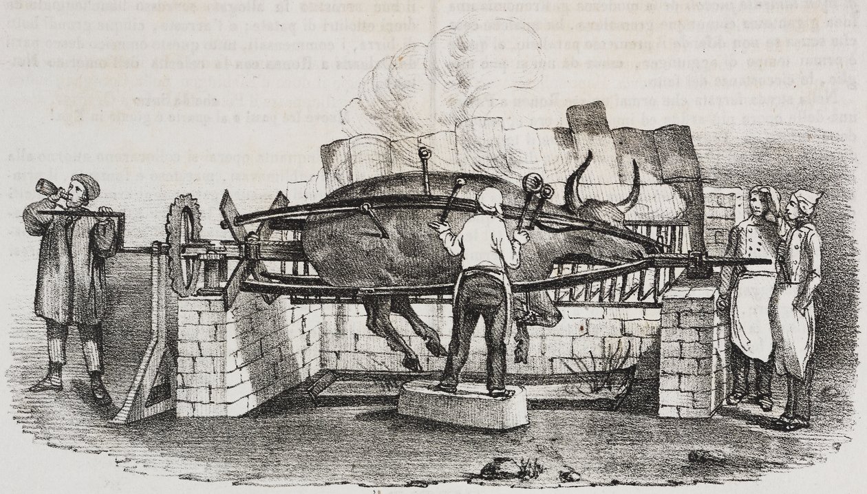 Kolossale braadstuk, lithografie door Salvatore Puglia uit Poliorama Pittoresco, nr. 4, 2 september door Salvatore Puglia
