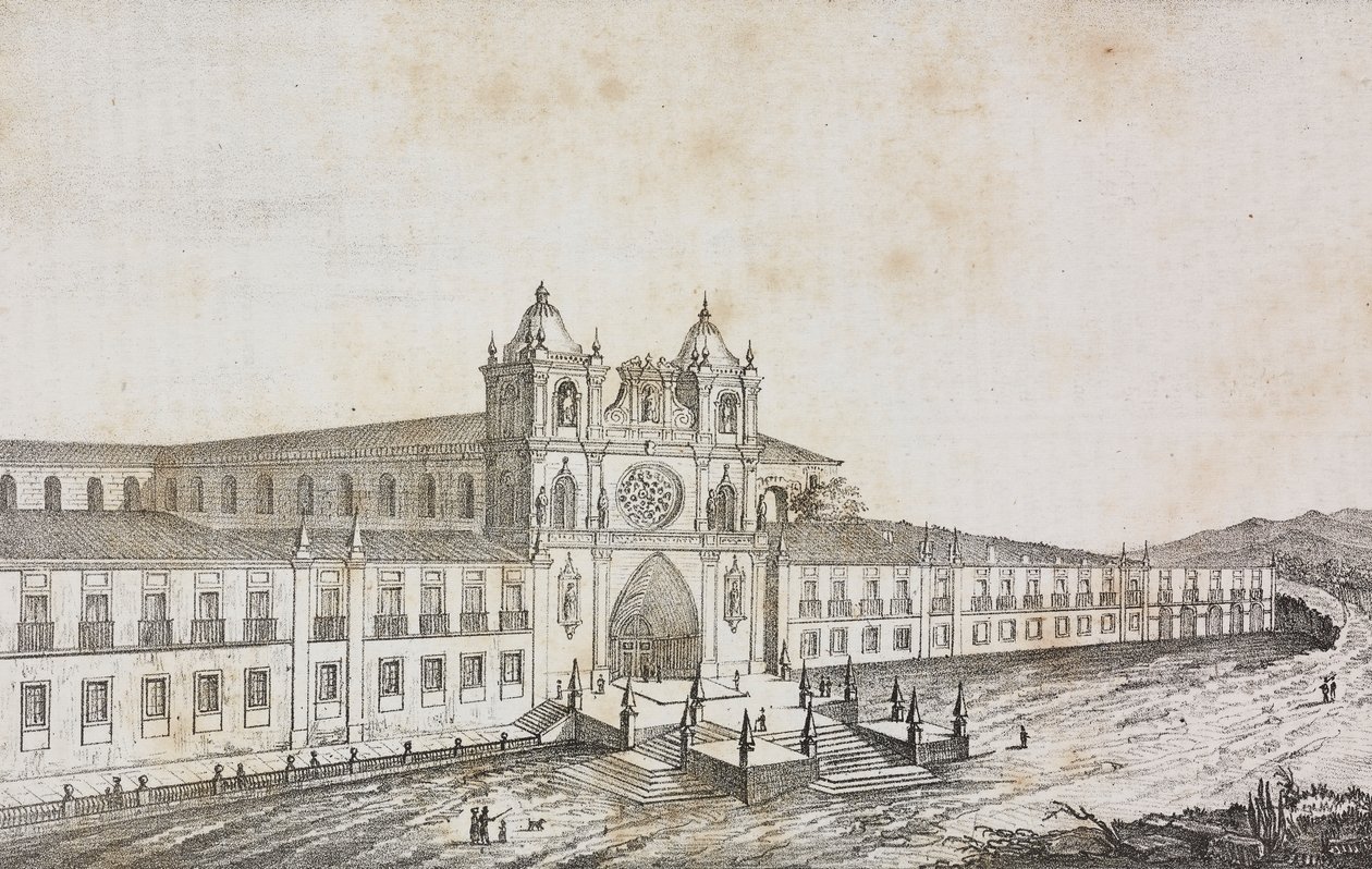 Gevel van het klooster van Alcobaca, Portugal, lithografie door Salvatore Puglia uit Poliorama Pittoresco, nr. 50, 19 juli door Salvatore Puglia