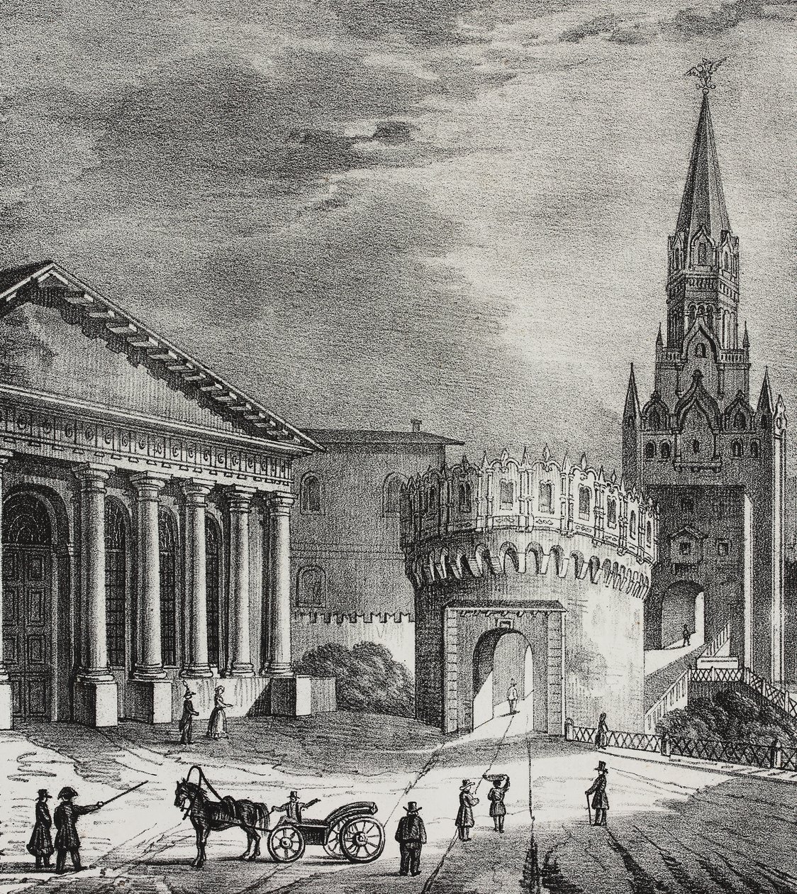 Poort van de Troitskaya-toren (Trinity Tower), Kremlin, Moskou, Rusland, lithografie door Salvatore Puglia uit Poliorama Pittoresco, nr. 22, 7 januari door Salvatore Puglia