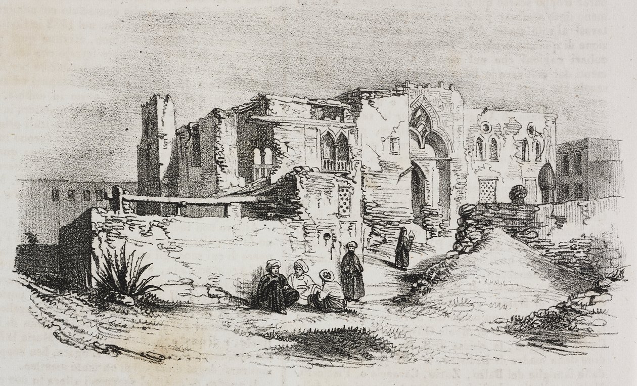 Huis waar Lodewijk IX gevangen zat in Mansura, Egypte, lithografie door Salvatore Puglia uit Poliorama Pittoresco, nr. 9, 5 oktober door Salvatore Puglia