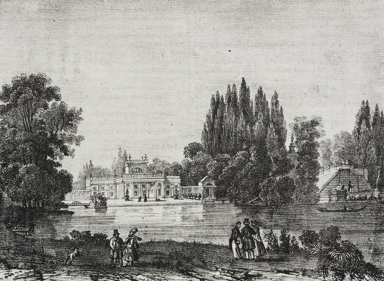 Lazienki Paleis, Warschau, Polen, lithografie uit Poliorama Pittoresco, nr. 48, 9 juli door Salvatore Puglia