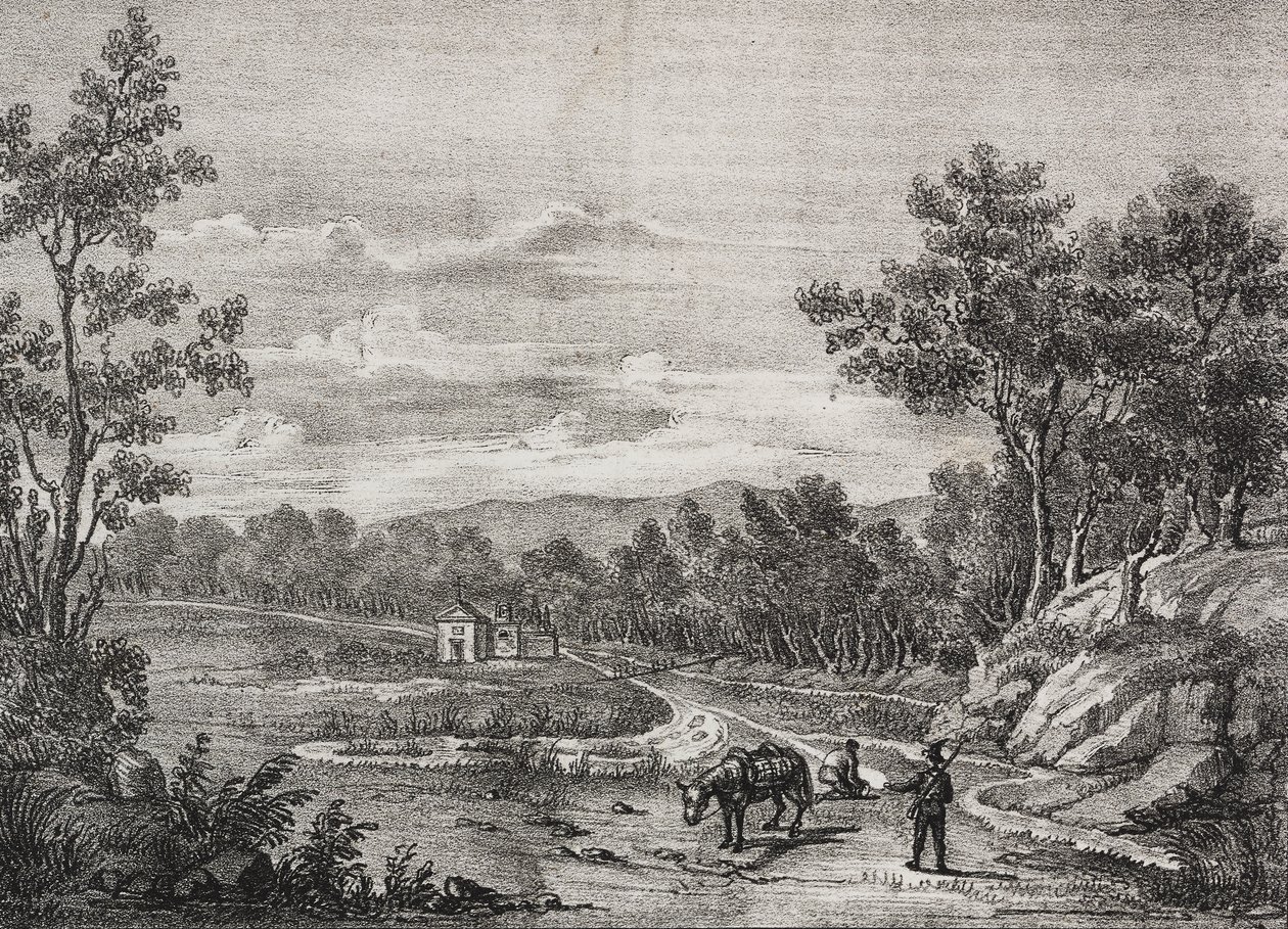 Bronnen van mineraalwater in het bos van Acerra, Campania, Italië, lithografie door Salvatore Puglia uit Poliorama Pittoresco, nr. 5, 7 september door Salvatore Puglia