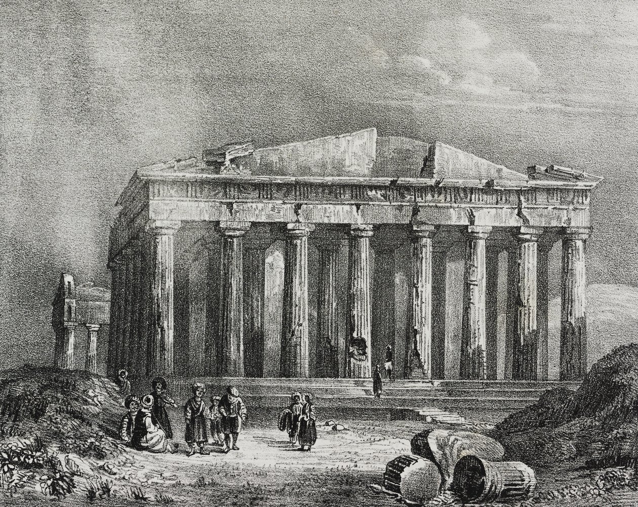 Parthenon, Akropolis van Athene, Griekenland, lithografie door Salvatore Puglia uit Poliorama Pittoresco, nr. 32, 19 maart door Salvatore Puglia