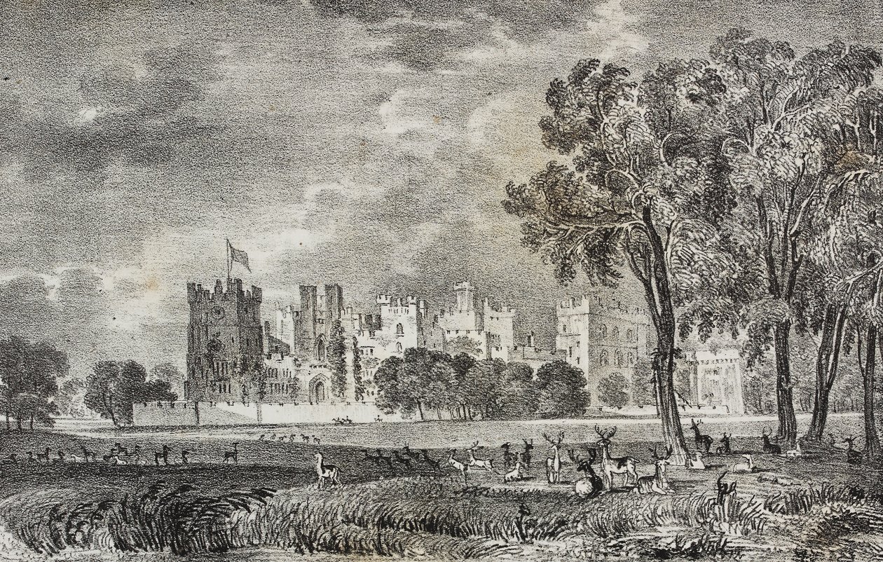 Kasteel van Raby, Durham, Engeland, Verenigd Koninkrijk, lithografie door Salvatore Puglia uit Poliorama Pittoresco, nr. 42, 27 mei door Salvatore Puglia