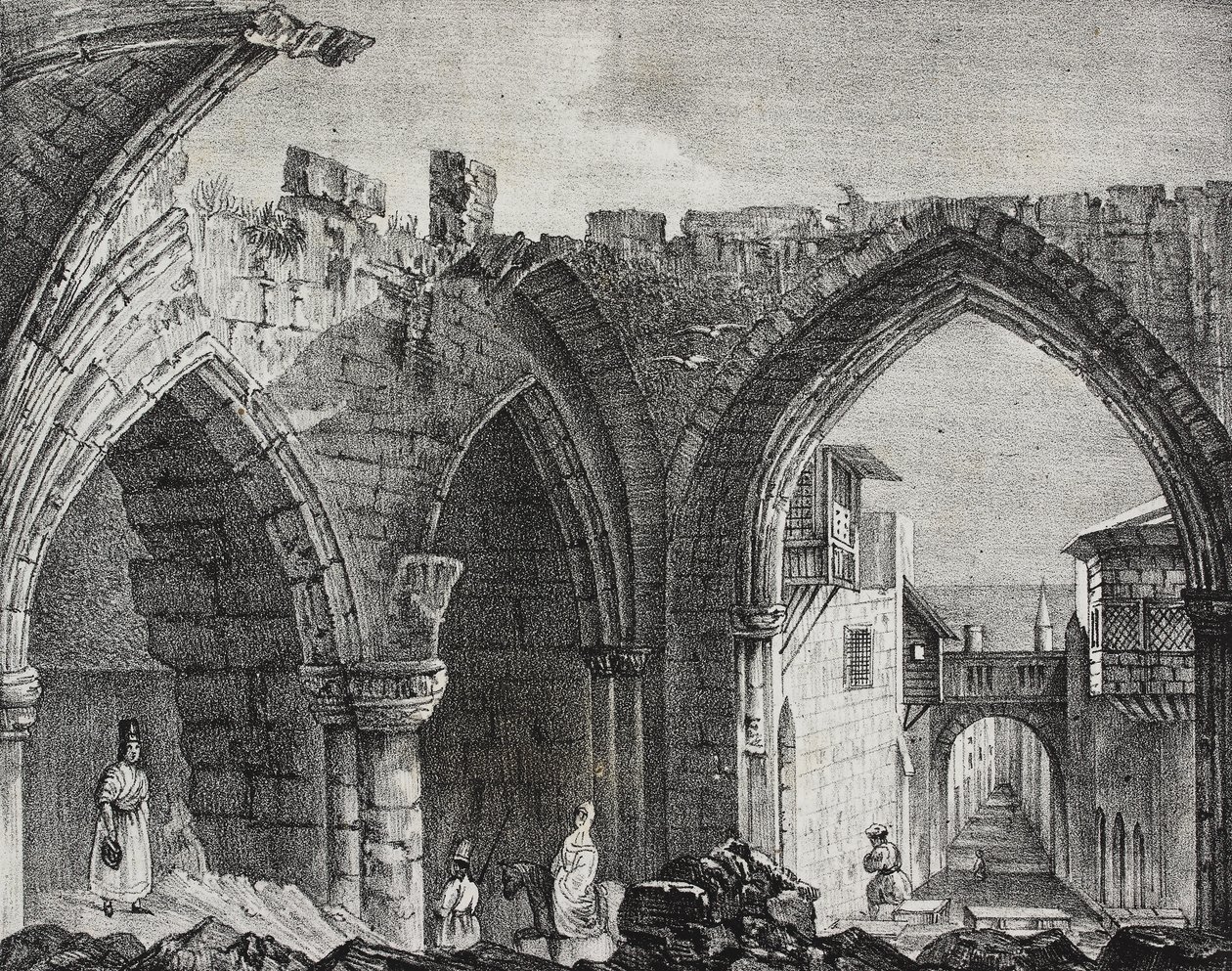 Ruïnes langs de Riddersstraat, Rhodos-stad, Griekenland, lithografie door Salvatore Puglia uit Poliorama Pittoresco, nr. 3, 27 augustus door Salvatore Puglia