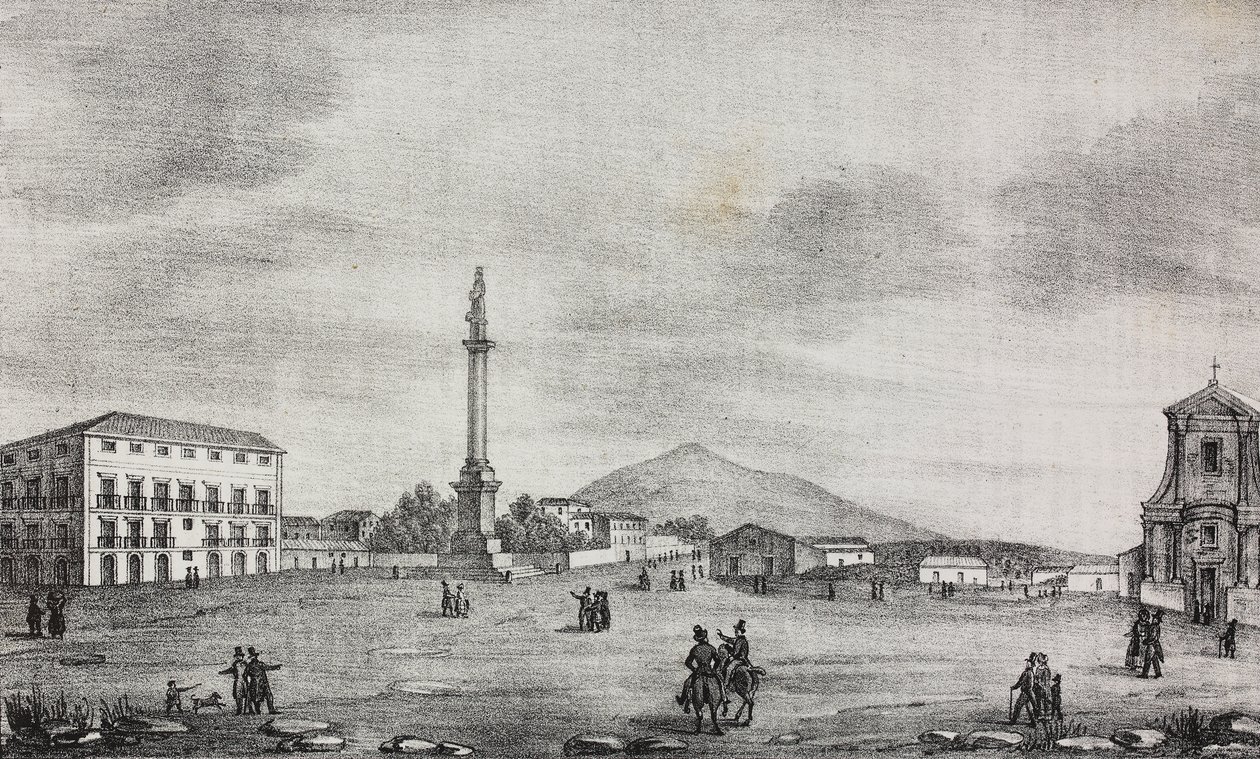 Plein van het standbeeld in Catania, Sicilië, Italië, uit Poliorama Pittoresco, nr. 15, 19 november door Salvatore Puglia