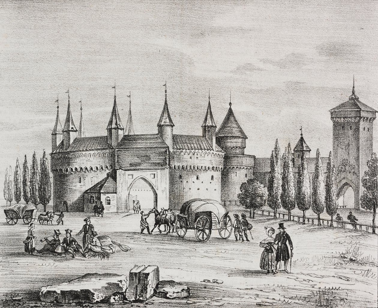 Sint-Floriaanspoort, Krakau, Polen, lithografie door Salvatore Puglia uit Poliorama Pittoresco, nr. 22, 4 januari door Salvatore Puglia
