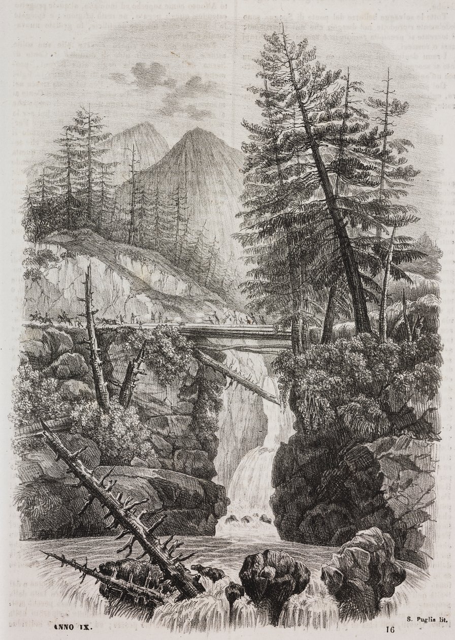 Hangbrug over de Pyreneeën, Spanje, uit Poliorama Pittoresco, nr. 16, 23 november door Salvatore Puglia