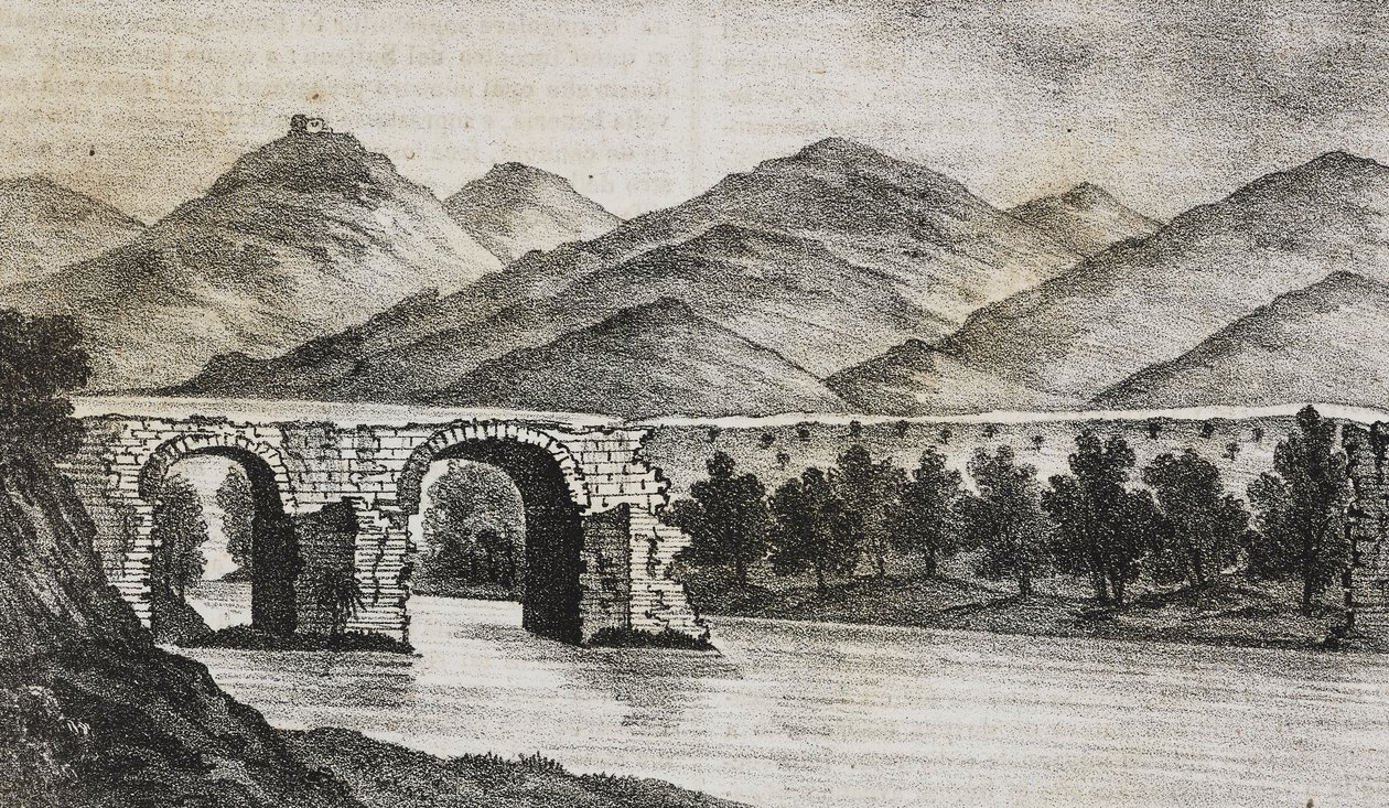 De gebroken brug bij Capua, Campania, Italië, lithografie door Salvatore Puglia uit Poliorama Pittoresco, nr. 23, 13 januari door Salvatore Puglia
