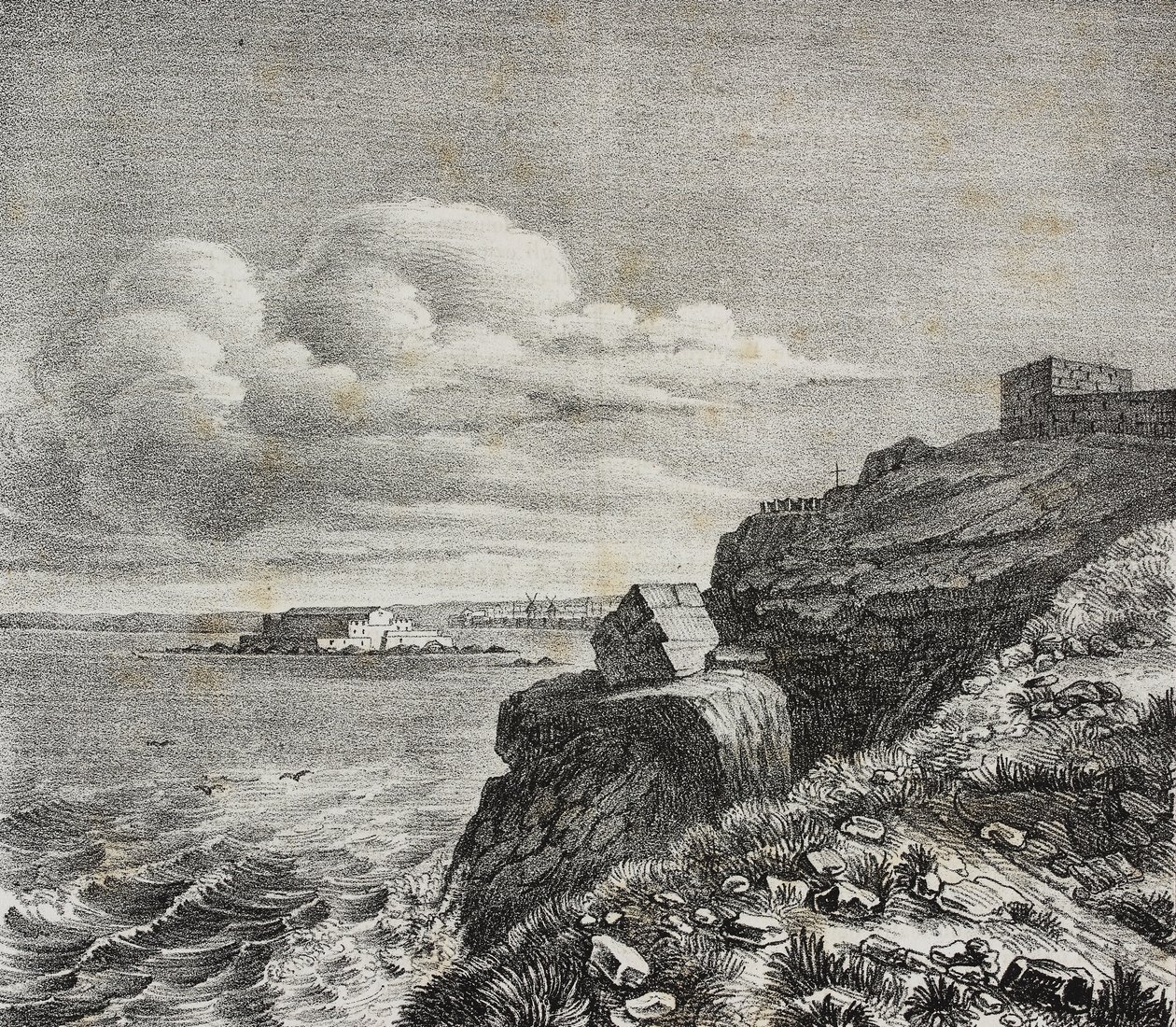 Graf voor Francois-Rene de Chateaubriand in Saint-Malo, Frankrijk, lithografie door Gaetano Riccio uit Poliorama Pittoresco, nr. 32, 18 maart door Salvatore Puglia