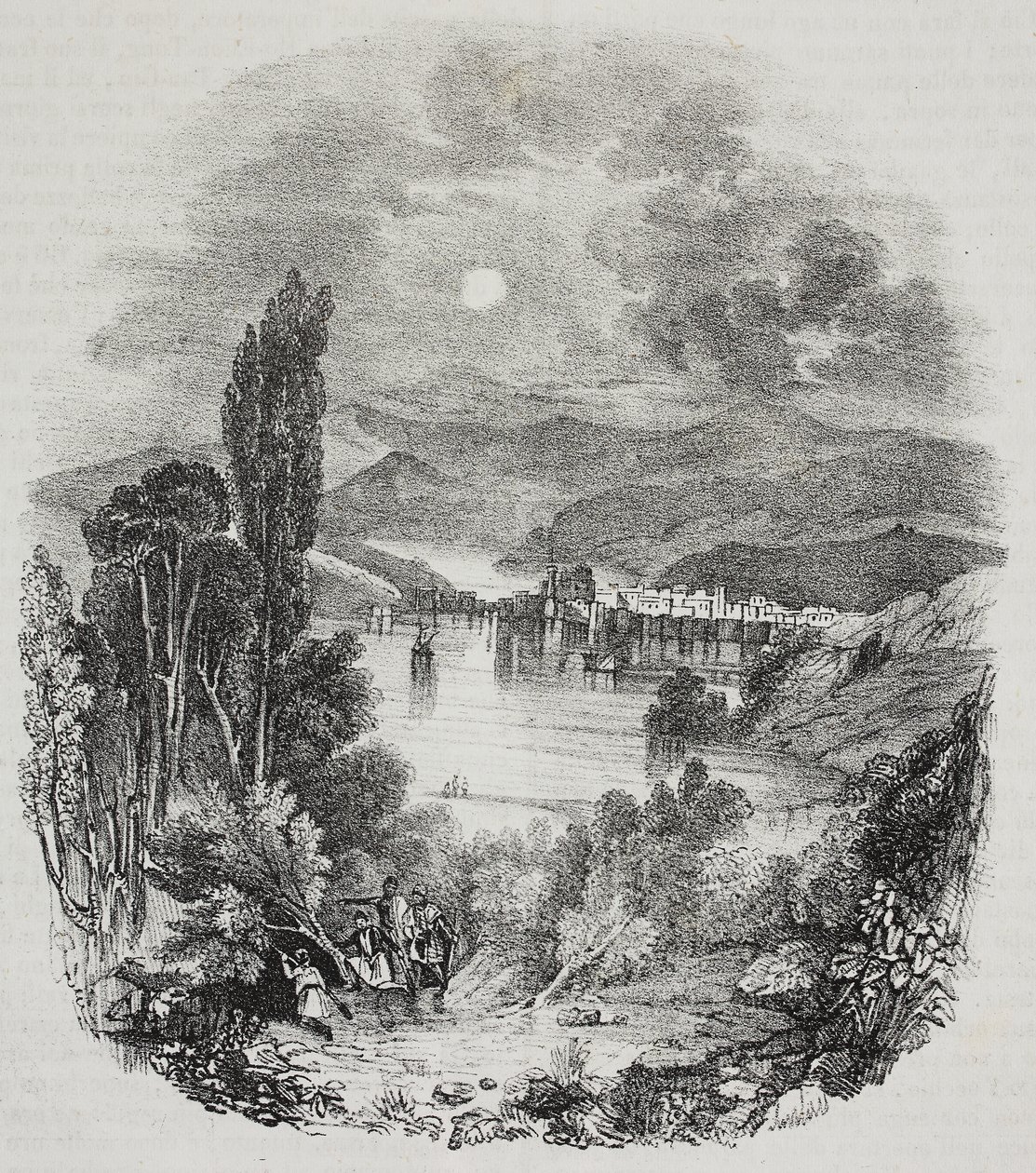 Uitzicht op het Cephissus-meer in Boeotië, Griekenland, lithografie door Salvatore Puglia uit Poliorama Pittoresco, nr. 9, 8 oktober door Salvatore Puglia