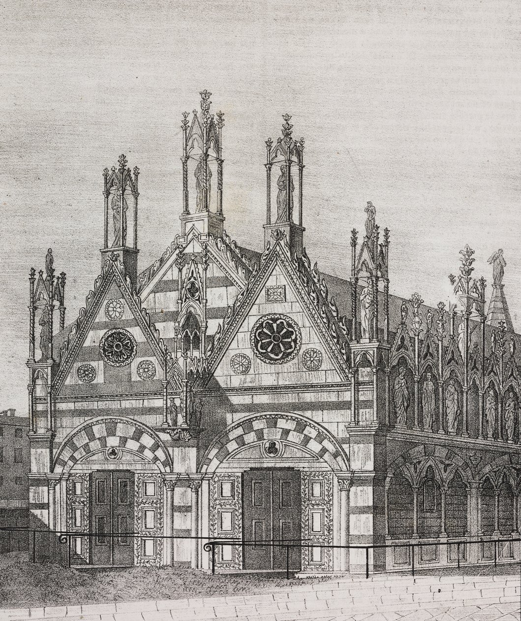 Uitzicht op de kerk van Santa Maria della Spina in Pisa, Toscane, Italië, lithografie uit Poliorama Pittoresco, nr. 34, 29 maart door Salvatore Puglia
