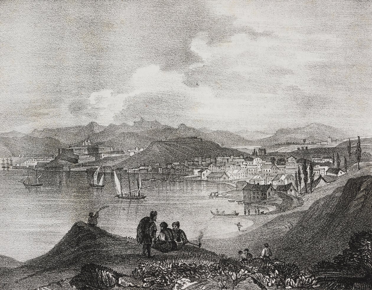 Uitzicht op Corfu vanaf de berg Oliveto, Ionische Eilanden, Griekenland, lithografie door Salvatore Puglia uit Poliorama Pittoresco, nr. 25, 25 januari door Salvatore Puglia