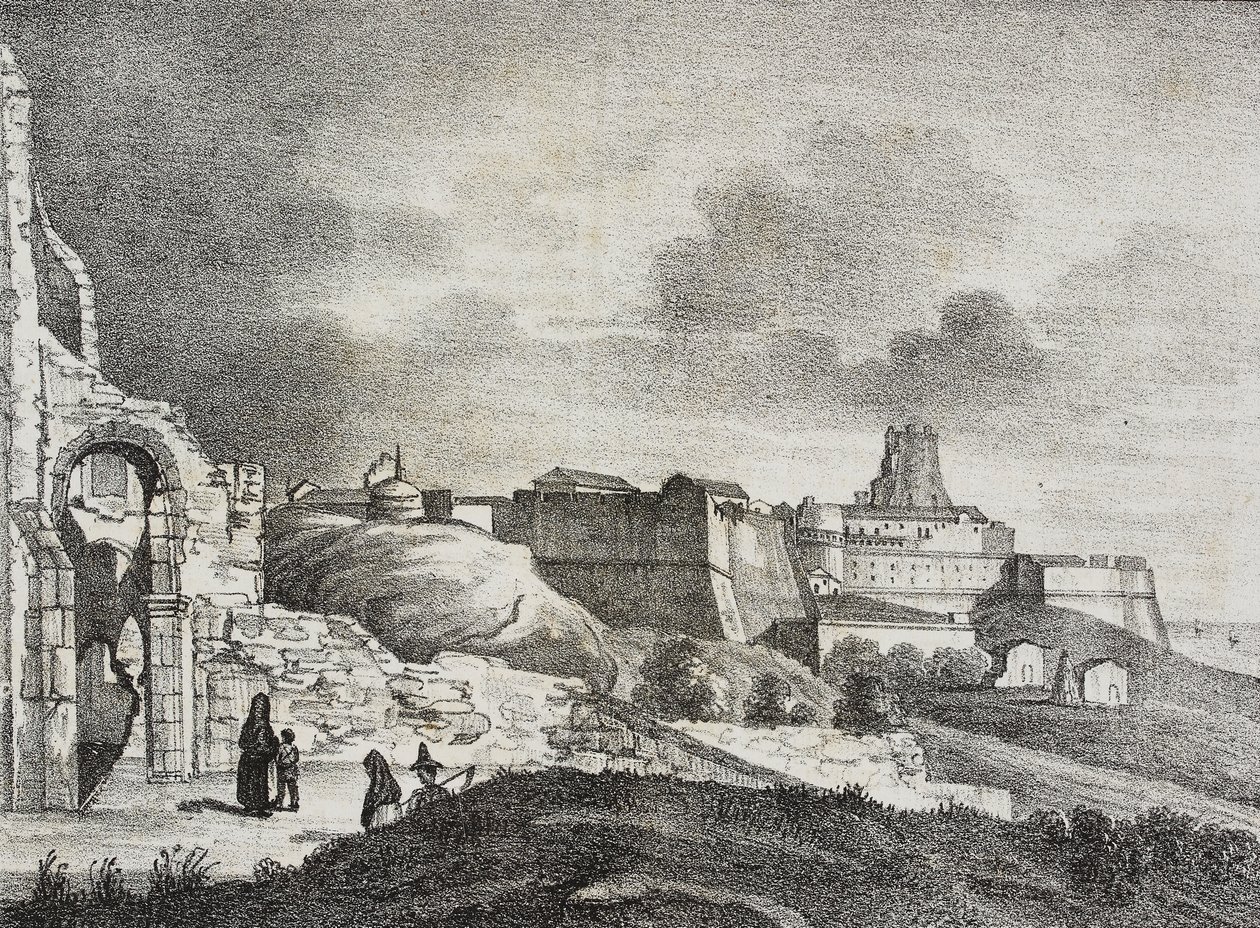 Uitzicht op Crotone, Calabrië, Italië, lithografie uit Poliorama Pittoresco, nr. 51, 29 juli door Salvatore Puglia