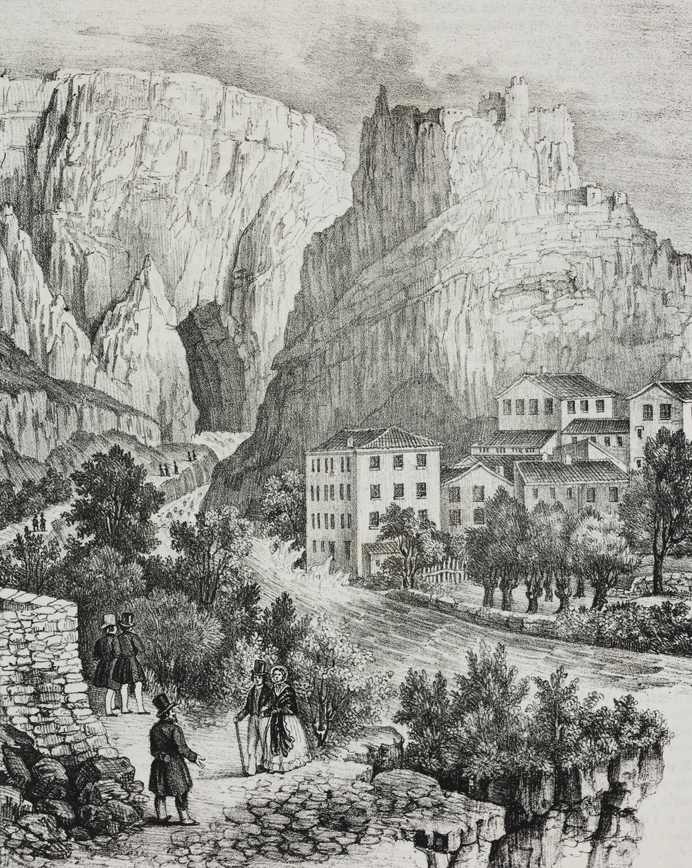 Uitzicht op Fontaine-de-Vaucluse, Frankrijk, lithografie door Sardi uit Poliorama Pittoresco, nr. 51, 30 juli door Salvatore Puglia