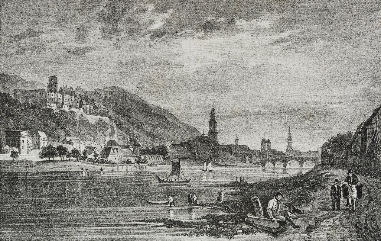 Uitzicht op Heidelberg, Duitsland, lithografie door Salvatore Puglia uit Poliorama Pittoresco, nr. 28, 19 februari door Salvatore Puglia