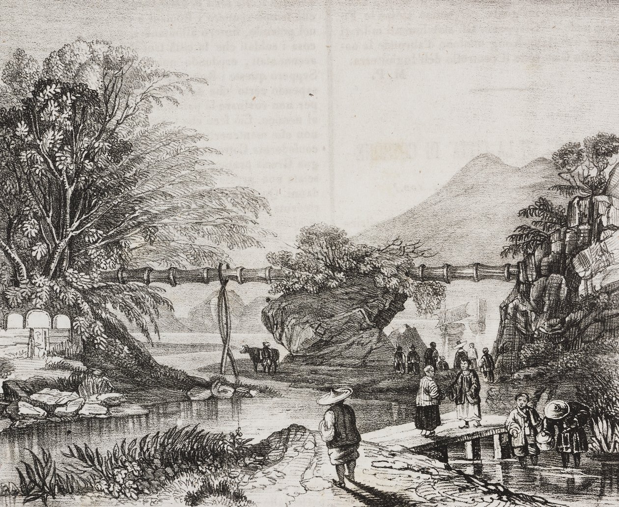 Uitzicht op de vallei van Hong Kong, China, lithografie door Salvatore Puglia uit Poliorama Pittoresco, nr. 14, 9 november door Salvatore Puglia