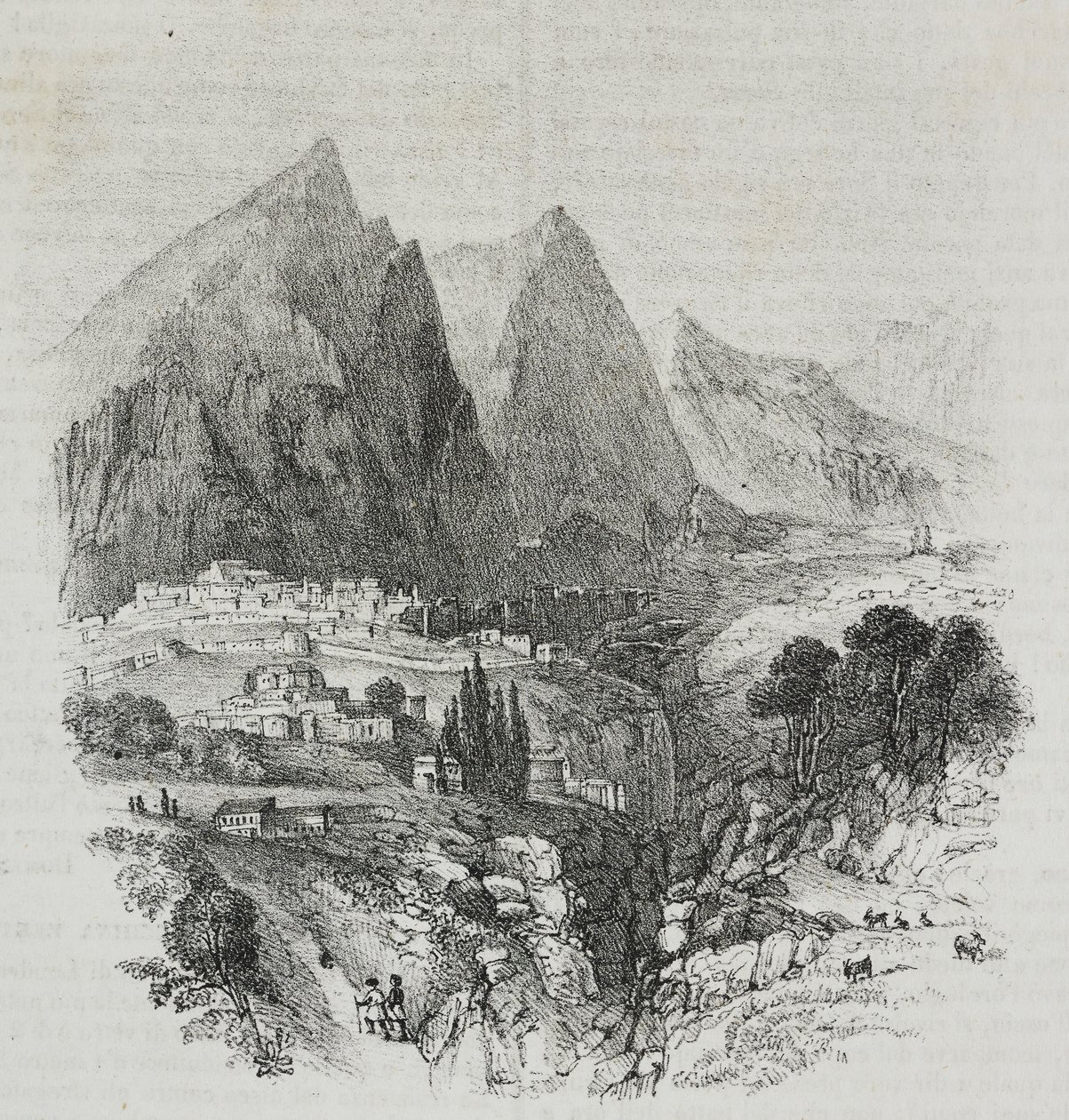 Uitzicht op de berg Parnassus vanuit Delphi, Griekenland, lithografie door Salvatore Puglia uit Poliorama Pittoresco, nr. 46, 25 juni door Salvatore Puglia