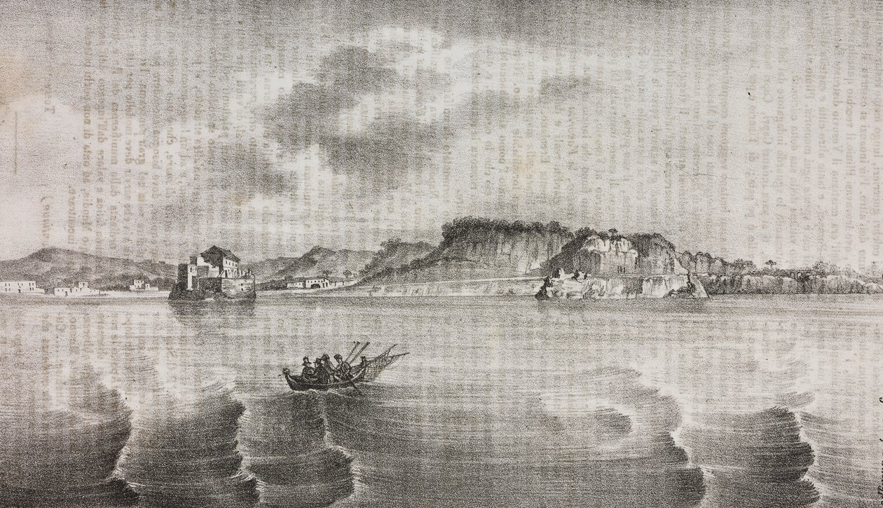 Uitzicht op Posillipo vanaf de Coroglio-weg, Campania, Italië, lithografie door Salvatore Puglia uit Poliorama Pittoresco, nr. 30, 2 maart door Salvatore Puglia