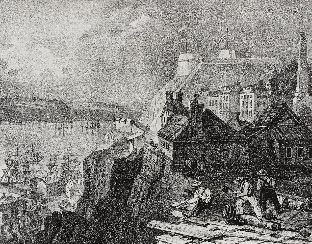 Uitzicht op Quebec City, Canada, lithografie door Salvatore Puglia uit Poliorama Pittoresco, nr. 46, 24 juni door Salvatore Puglia