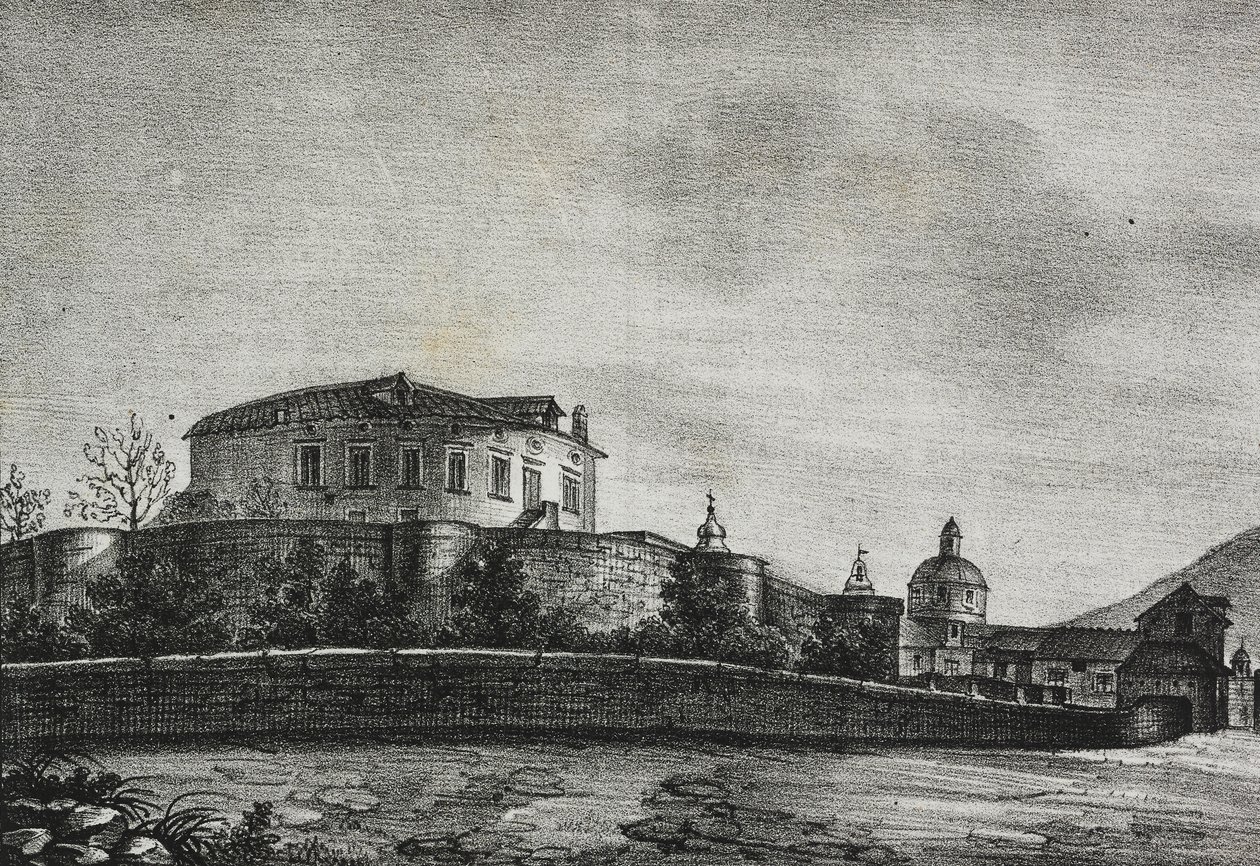 Uitzicht op kasteel van Acerra, Campania, Italië, uit Poliorama Pittoresco, nr. 30, 5 maart door Salvatore Puglia