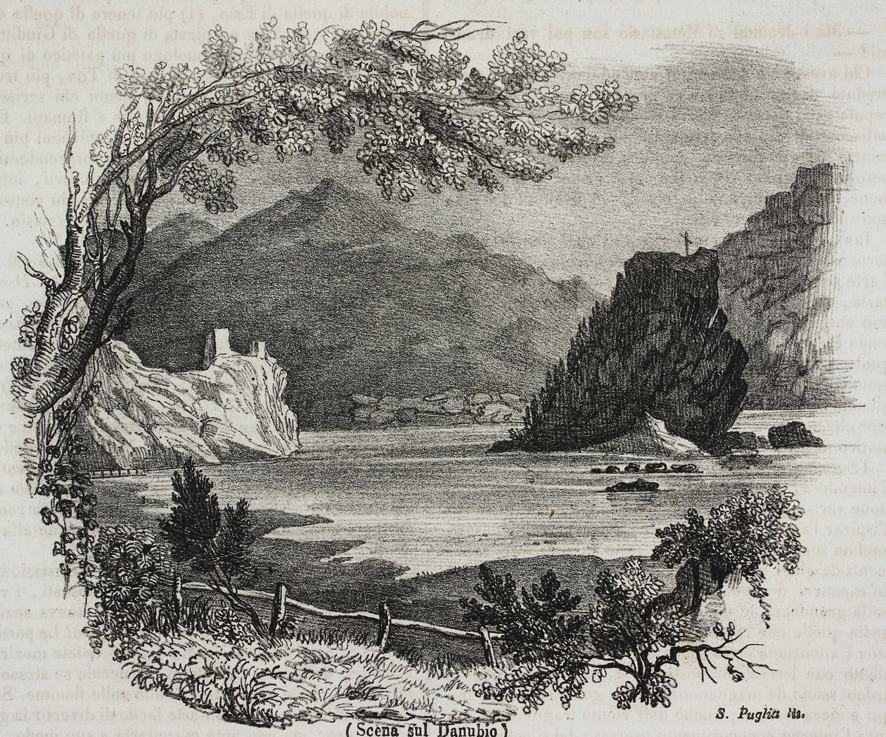 Uitzicht op de Donau, lithografie door Salvatore Puglia uit Poliorama Pittoresco, nr. 31, 11 maart door Salvatore Puglia